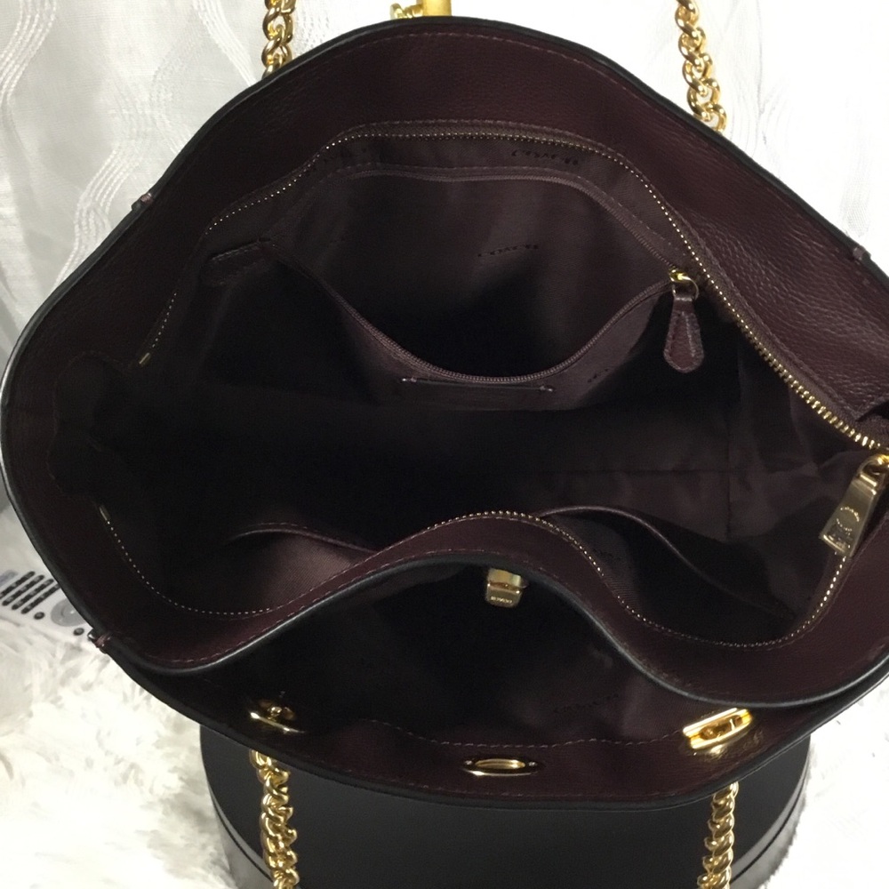 Coach Pebbled Leather Tote in Deep Burgundy with Gold Hardware - Picture 6 of 9